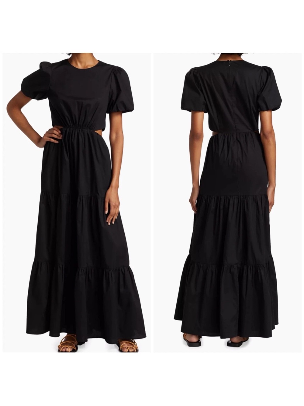 Wayf plaza cut out puff sleeve Black Dress medium nwt
